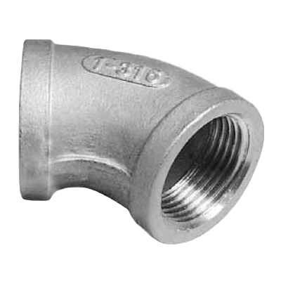 Elbow 45°, F/F, # 303, AISI 316, casted, sim. to DIN EN 10241:2000 (DIN 2987) Elbow 45°, F/F, # 303, AISI 316, casted, sim. to DIN EN 10241:2000 (DIN 2987)